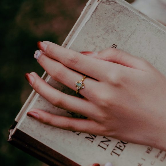 Semi Precious Rose Gold Vermeil Authentic Fire Opal Open Ring Adjustable Ring - Picture 2 of 7